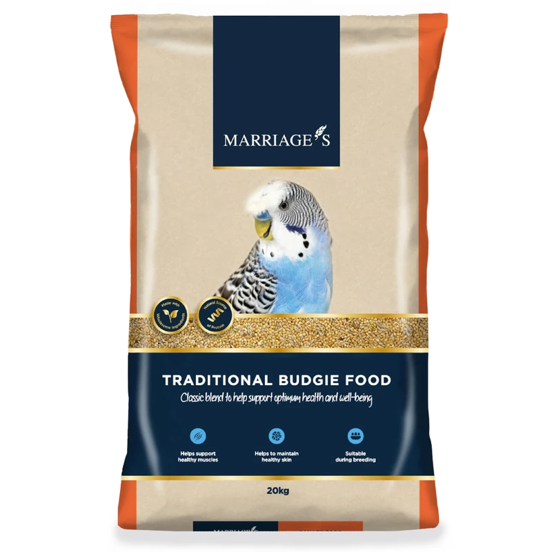 Marriages - Traditional Budgie Food, Budgie Seed and Bird Food with Yellow Millet, Wholesome, Bird Seed Packed with Fibre and Protein (20kg)