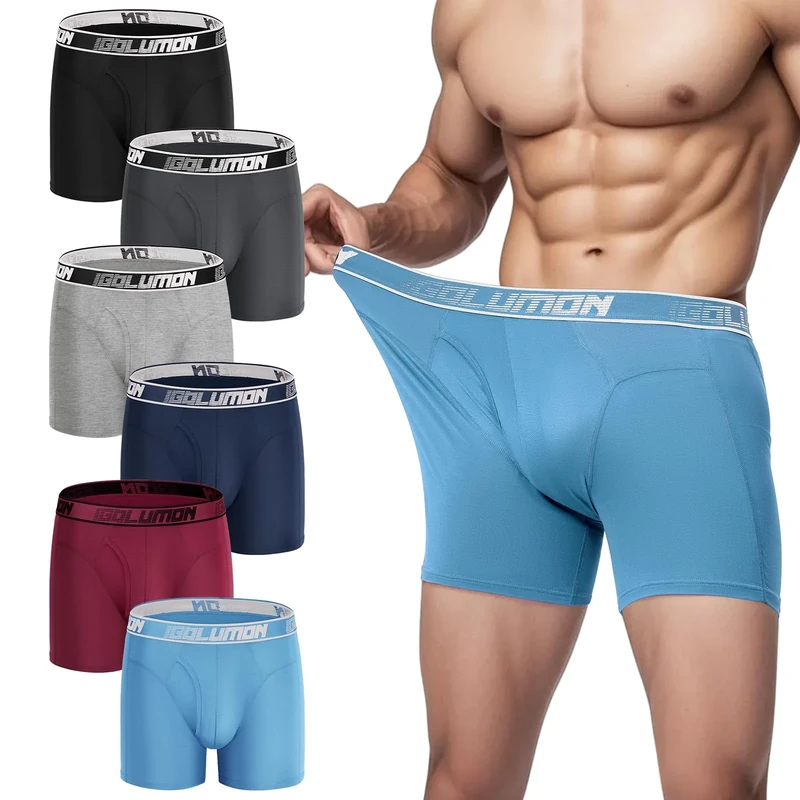 IGOLUMON Bamboo Mens Boxers Shorts Multipack Soft Comfortable 6 Pack Mens Underwear Trunks Briefs with Open Fly - No Itchy Labels - Moisture Wicking