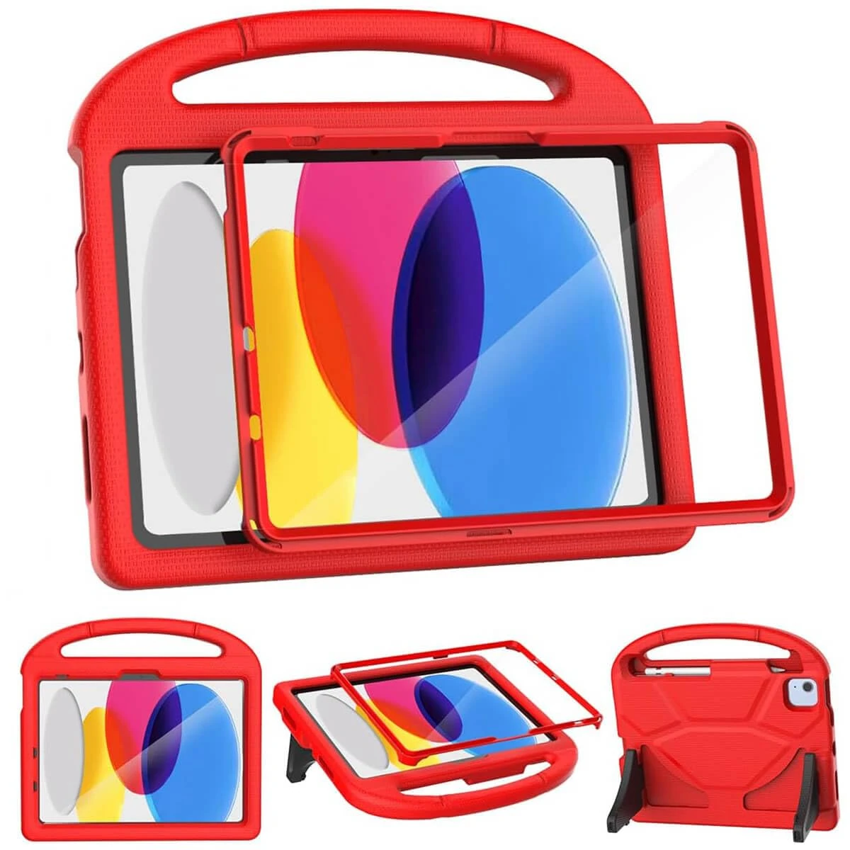 MOXOTEK Kids Case for iPad (A16) 11th Generation 11 Inch 2025/iPad 10th Generation 10.9 Inch 2022, Built-in Screen Protector and Pen Holder, Shockproof Protective Cover for iPad 11/10, Red