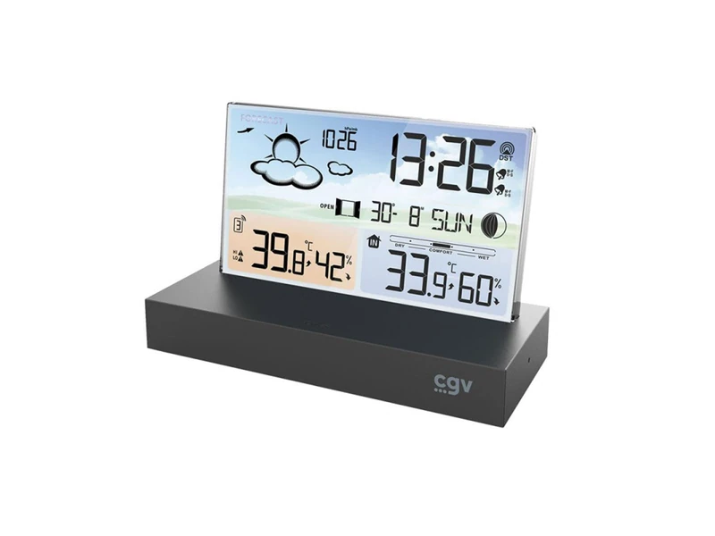 CGV | METEOFLEX Digital Wireless Flat Screen Weather Station with Outdoor Sensor, Hygrometer & Thermometer, Moon Phases & Snow Alert, Automatic Date & Time Update.
