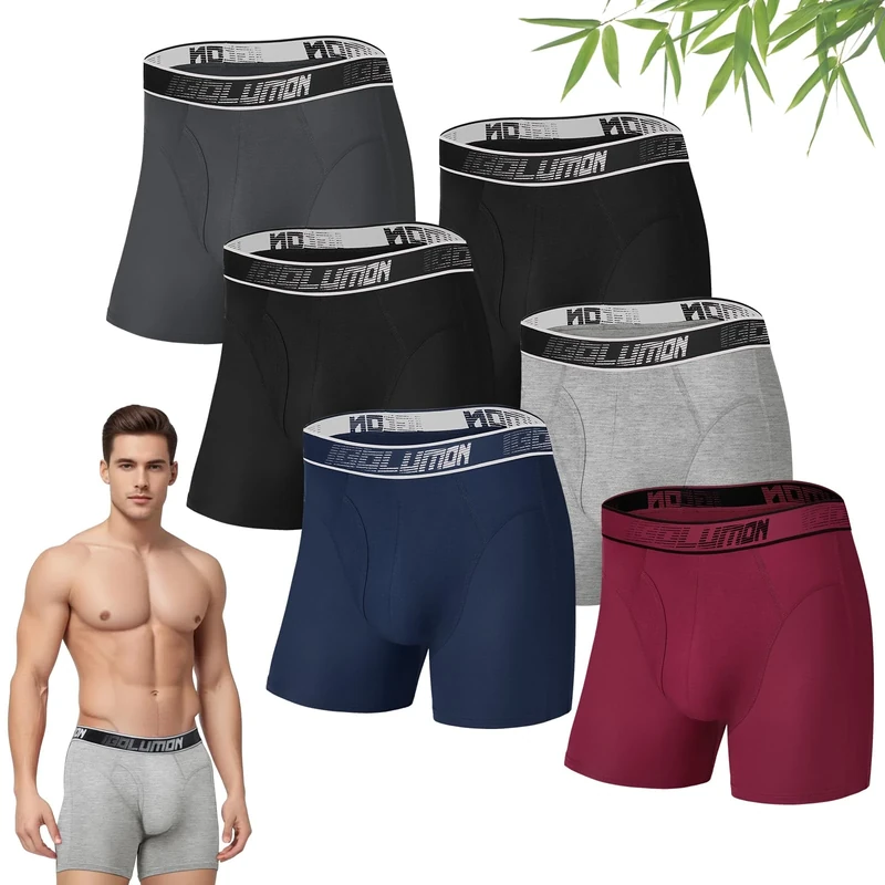 IGOLUMON Bamboo Mens Boxers Shorts Multipack Soft Comfortable 6 Pack Mens Underwear Trunks Briefs with Open Fly - No Itchy Labels - Moisture Wicking