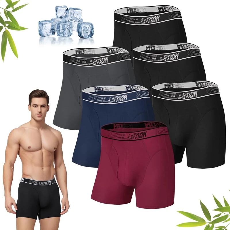 IGOLUMON Bamboo Mens Boxers Shorts Multipack Soft Comfortable 6 Pack Mens Underwear Trunks Briefs with Open Fly - No Itchy Labels - Moisture Wicking