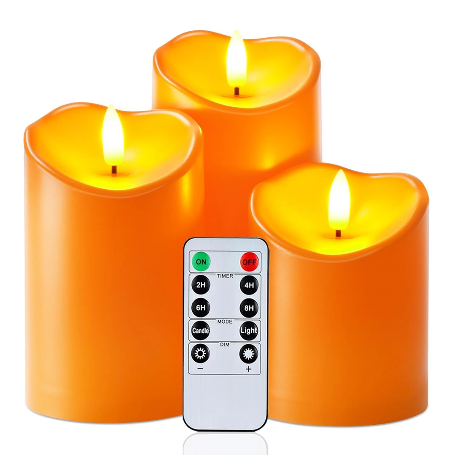 Homemory Halloween Orange Flameless Candles, Autumn Candles, Outdoor Waterproof Flickering Battery Operated LED Pillar Candles with Remote Control and Timer, Won't Melt Plastic, Set of 3