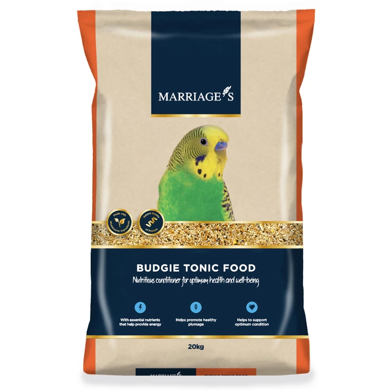Marriages - Budgie Tonic Food, Budgie Seed and Bird Food with Red Millet, Oats, Nyjer Seed, Wholesome, Packed with Fibre and Protein (20kg)