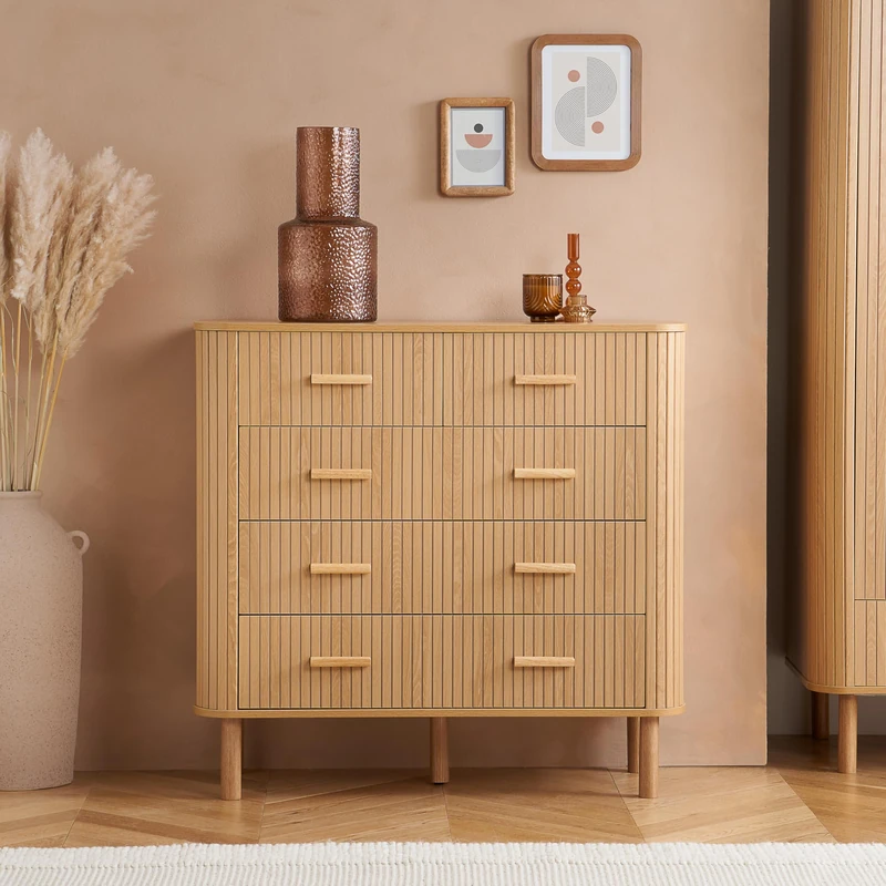 Birlea 5 Oak Brown Drawer Wooden Fluted Chest Axel