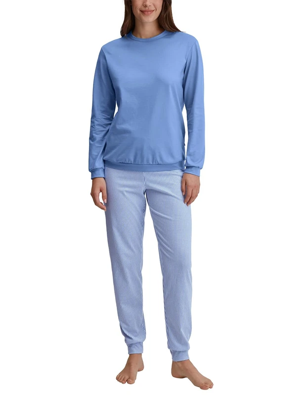 CALIDA Ladies Cuffed Pyjamas, Hydrangea Blue, 40-42