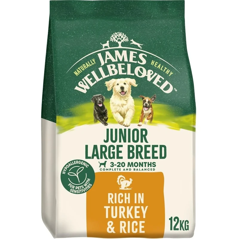 James Wellbeloved Dog Puppy Hypoallergenic Dry Food Large Breed Turkey and Rice 12 kg