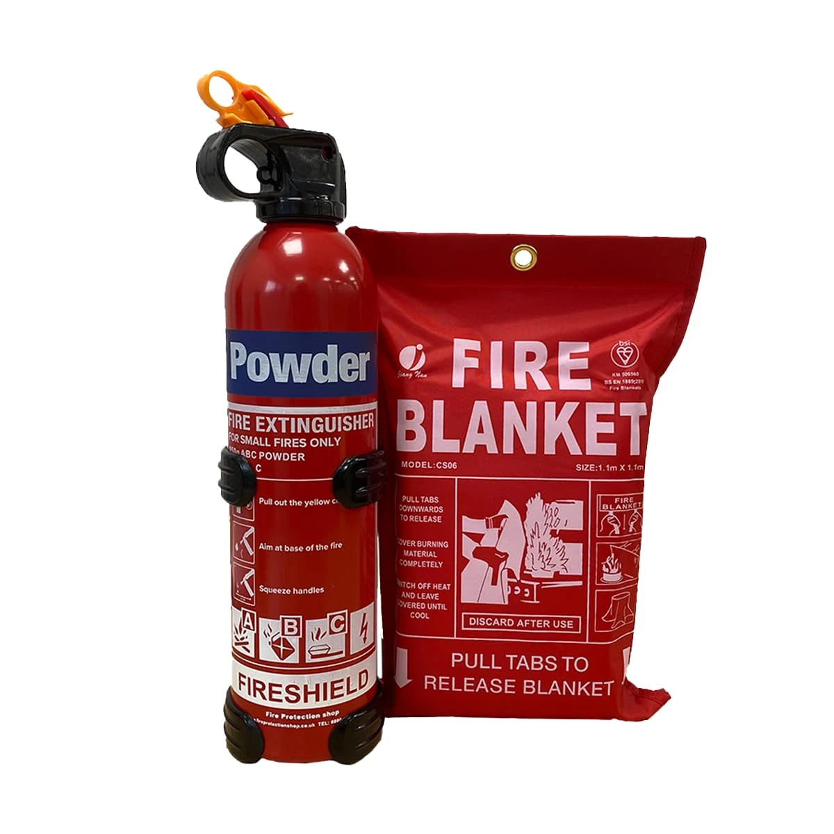 Small Home Fire Safety Pack, Small 850g Aerosol Dry Powder Fire Extinguisher & 1m x 1m Soft Case Fire Blanket (850g Fire Extinguisher)