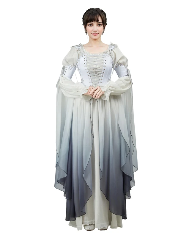 daizbella Renaissance Costume Women Ren Faire Dress Outer Garment Elf Costume for Women(Underskirt Not Included), Gradient Gray, Medium