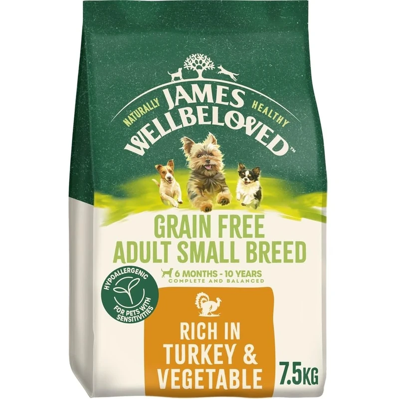 James Wellbeloved Hypoallergenic Dry Dog Food for Adult Small Breed Grain Free Turkey 7.5 kg