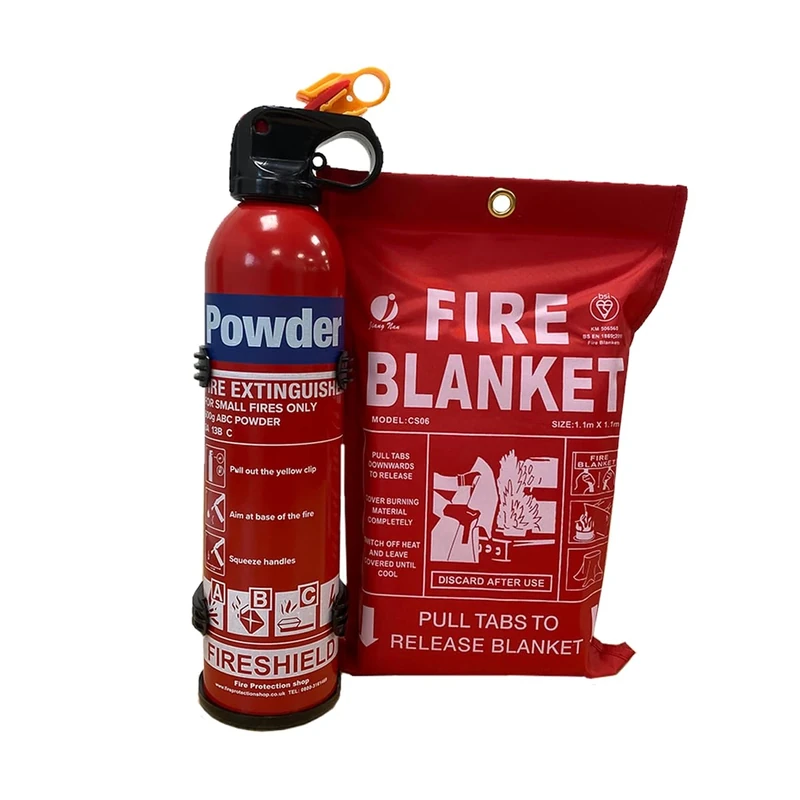 Small Home Fire Safety Pack, Small 600g Aerosol Dry Powder Fire Extinguisher & 1m x 1m Soft Case Fire Blanket (600g Fire Extinguisher)