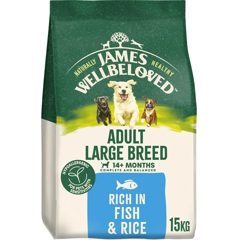James Wellbeloved Dog Adult Hypoallergenic Dry Food Large Breed Fish and Rice 15 kg