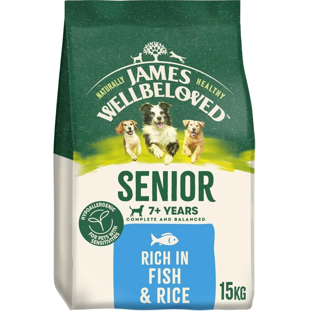 James Wellbeloved Dog Senior Hypoallergenic Dry Food Fish and Rice 15 kg