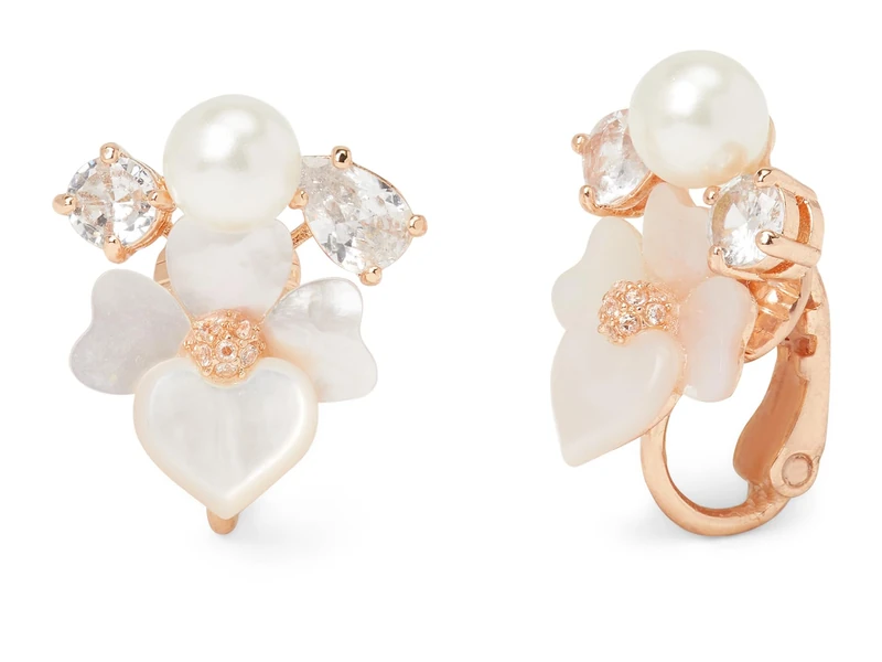 Kate Spade New York PRECIOUS PANSY Statement Cluster Stud Clip Earrings, White Multi/Gold