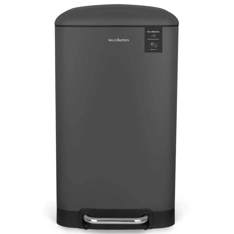 Les Collectors No.831 Kitchen Pedal Bin 40 L Capacity Removable Inner Bucket Elegant Design Matt Finish Silent Lid Charcoal Grey
