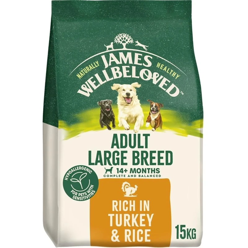 James Wellbeloved Dog Adult Hypoallergenic Dry Food Large Breed Turkey and Rice 15 kg