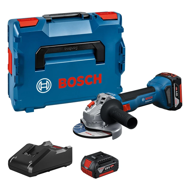 Bosch Professional 18V System Angle Cordless Grinder GWS 18V-8 (disc Diameter 125 mm, incl. 2 x GBA 5.0Ah Battery, Charger GAL 18V-40, L-BOXX)