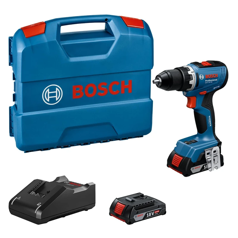 Bosch Professional 18V System Cordless Drill Driver GSR 18V-65 (Brushless Motor, 18V, 2.0Ah Batteries, GAL 18V-20 Charger, L-Case, Switchable KickBack Control)