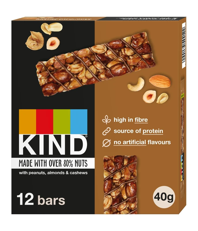 KIND Bars, Hazelnut Butter Milk Chocolate, Healthy Snack, Gluten Free Snack Bars, No Artificial Colours, Flavours or Preservatives, Multipack 12 x 40g