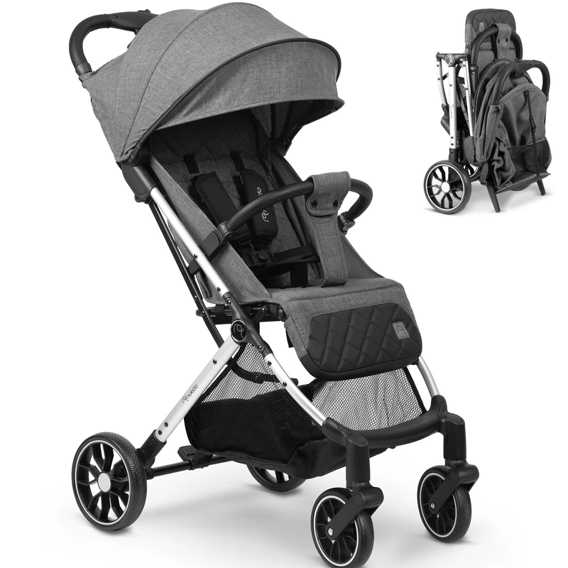 Nukido Baby Stroller with Carry Bag 0-36 Months 0-15kg Automatic Folding in 2 Seconds 360 Cushioning Large Off-Road Wheels Dark Grey Ride, One Size