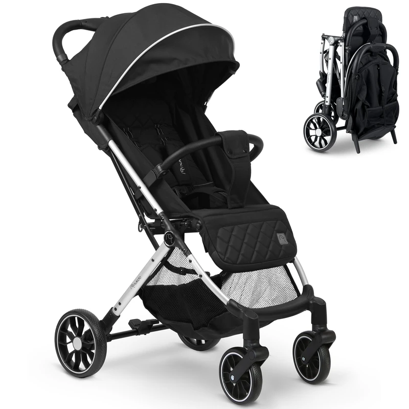 Nukido Baby Stroller with Transport Bag 0-36 Months 0-15kg Automatic Folding in 2 Seconds 360 Cushioning Large Off-Road Wheels Ride, Black/White, One Size