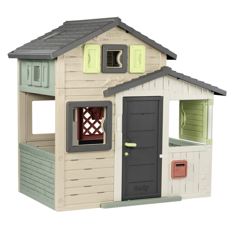 Smoby Life - Friends House Evo - Modern and spacious - Door with peephole - Gate - Functional mailbox - Recycled material - From 3 years old - Made in France