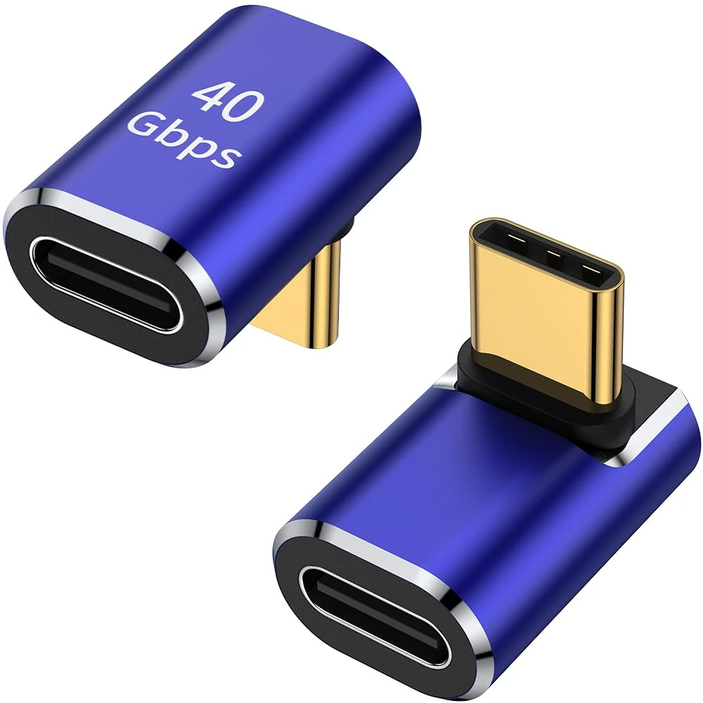 AuviPal USB C 90 Degree Adapter (2 Pack), Up and Down Right Angle L Shape USB Type C Male to Female Connector for Steam Deck, ROG Ally, MacBook, Tablet, Phone and More - Blue