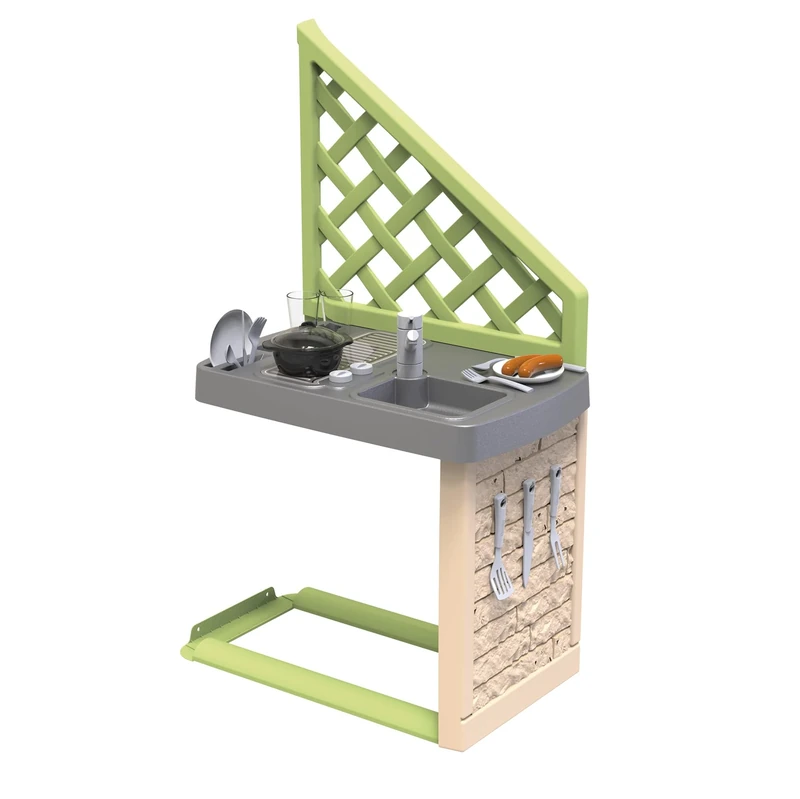 Smoby Life - Summer Kitchen - Compatible with Many Houses - Grill Plate, Sink with Tap - Recycled Material - From 2 Years Old - Made in France
