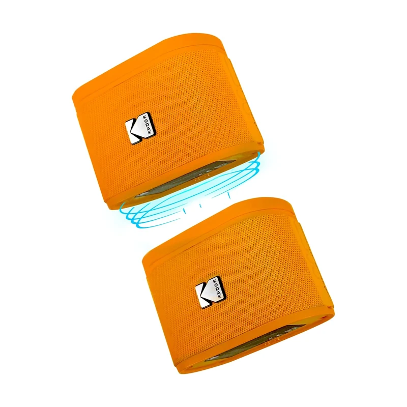Kodak SOUNDBRIX 2-Pack Portable Wireless Speakers - Connects up to 100 Speakers - Magnetic Dock and Powerful 5W Sound - 3 Hours of Battery Life - Orange