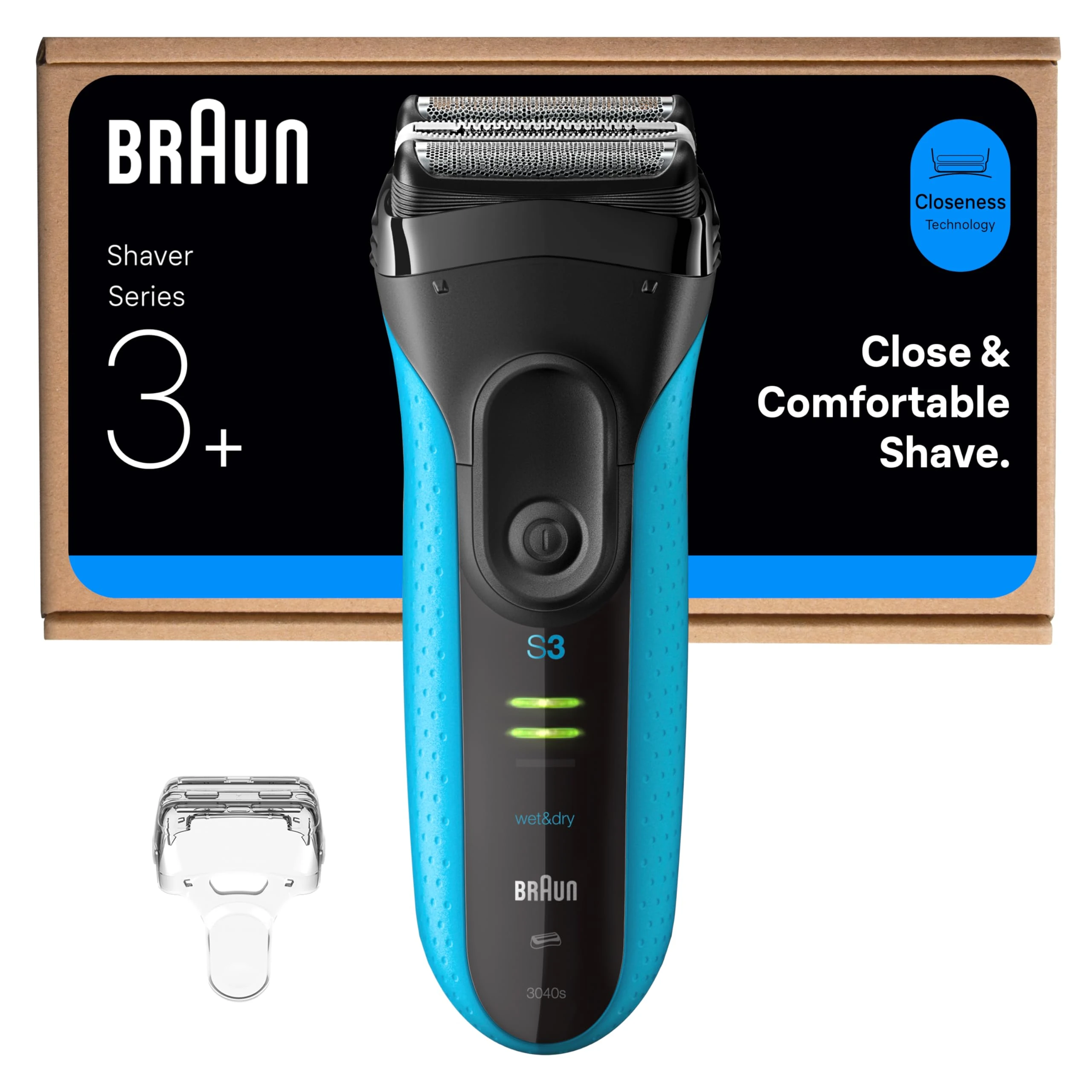 Braun Series 3 ProSkin Electric Shaver, Rechargeable and Cordless Wet & Dry Electric Razor for Men with Pop Up Precision Trimmer, 3040si, Black/Blue
