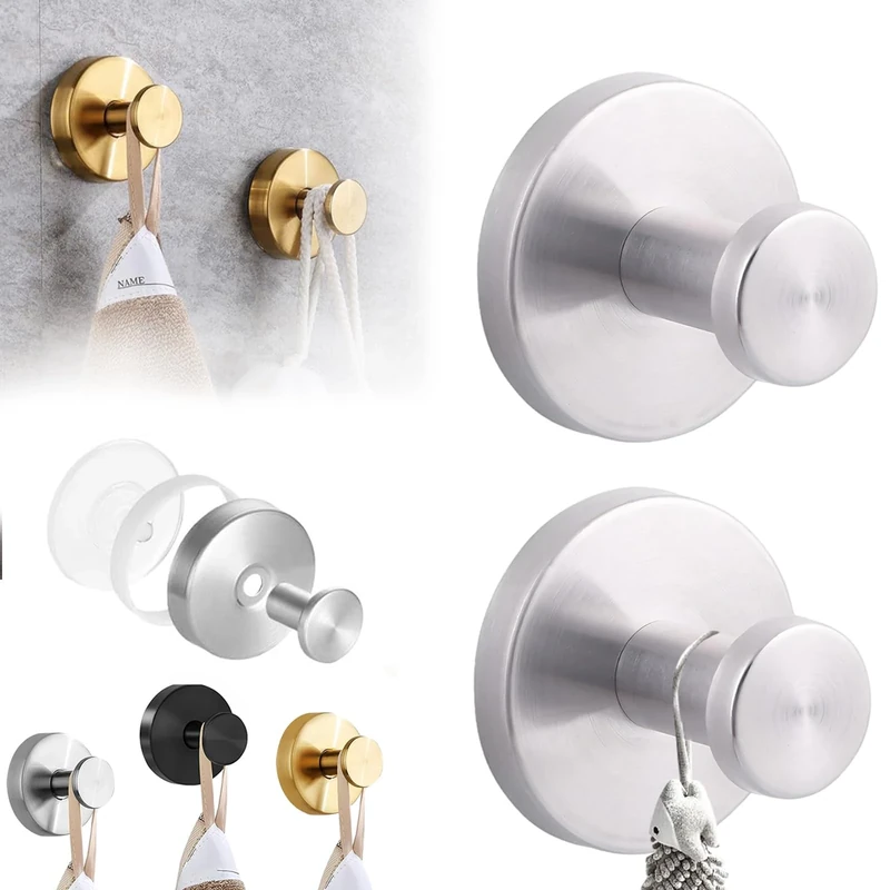 WEILONGB Set of 2 Towel Holders, Suction Cup, Towel Holder without Drilling, Stainless Steel Suction Cup Hooks, Extra Strong, Rustproof, Ideal as Towel Hooks for Bathroom and Kitchen, Vacuum Suction