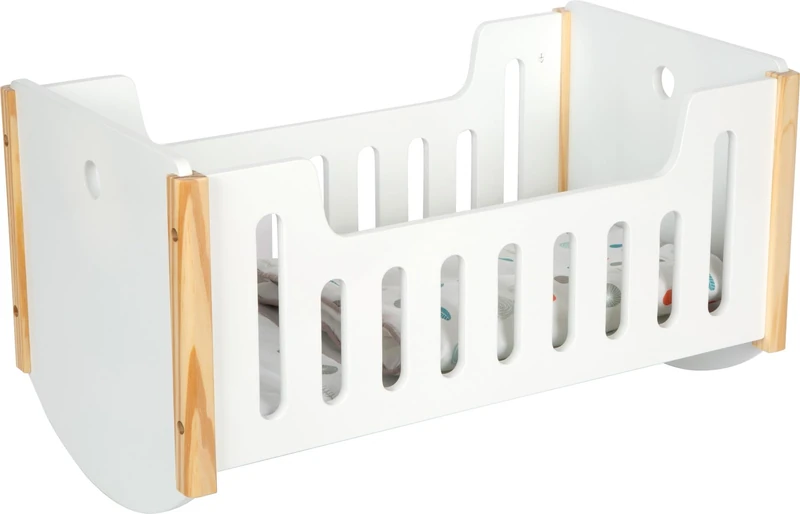 small foot Rocking Doll Crib Little Button, wood, reversible bed linens, doll gear for kids aged 3+ years, 12660