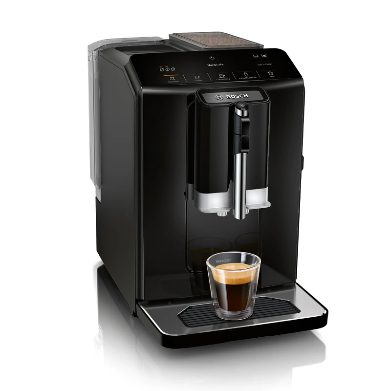 Bosch Serie 2 TIG20119, Bean to Cup Coffee Machine, VeroCafe, with in-cup milk frother, removable water tank, easy select panel with 5 Beverage Options, Piano Black