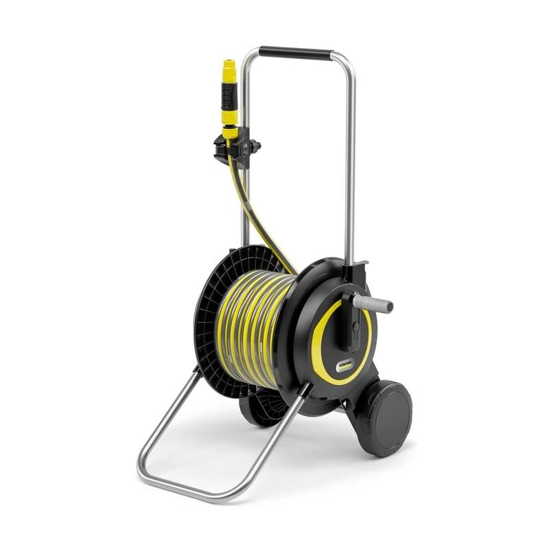 Kärcher HT 3.20 Compact and Movable Hose Trolley with Extra Wide Base, Height-Adjustable Handle, Includes Syringe Holder, 20 m Kärcher Hose and Watering Accessories, Black