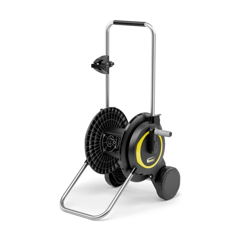 Kärcher HT 3 Compact and Movable Hose Trolley with Extra Wide Base Height Adjustable Handle and Syringe Holder Black