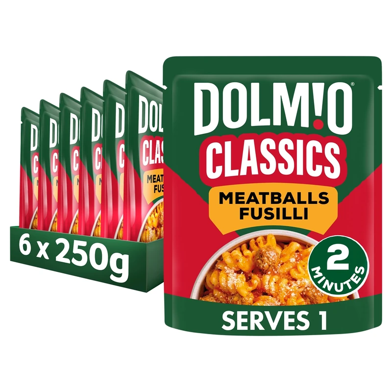 Dolmio Classics Meatballs Fusilli ready in 2 minutes Pasta Ready Meal serves 1 multipack 6x 250g