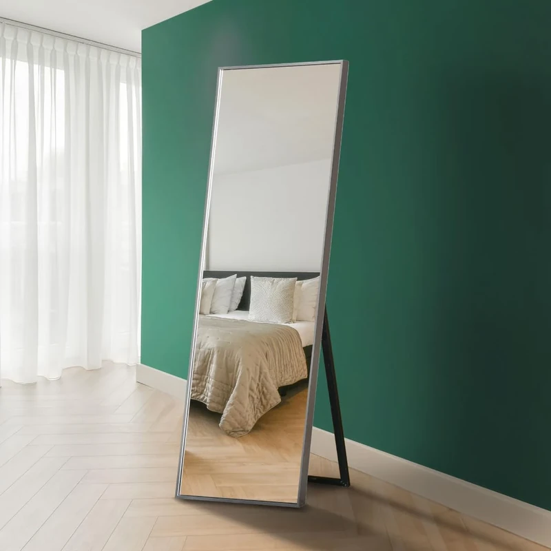 Full-Length silver Aluminum Metal Free Standing Mirror: 170 x 58cm – Large, Durable Frame, Cheval bedroom & dressing room large Mirror