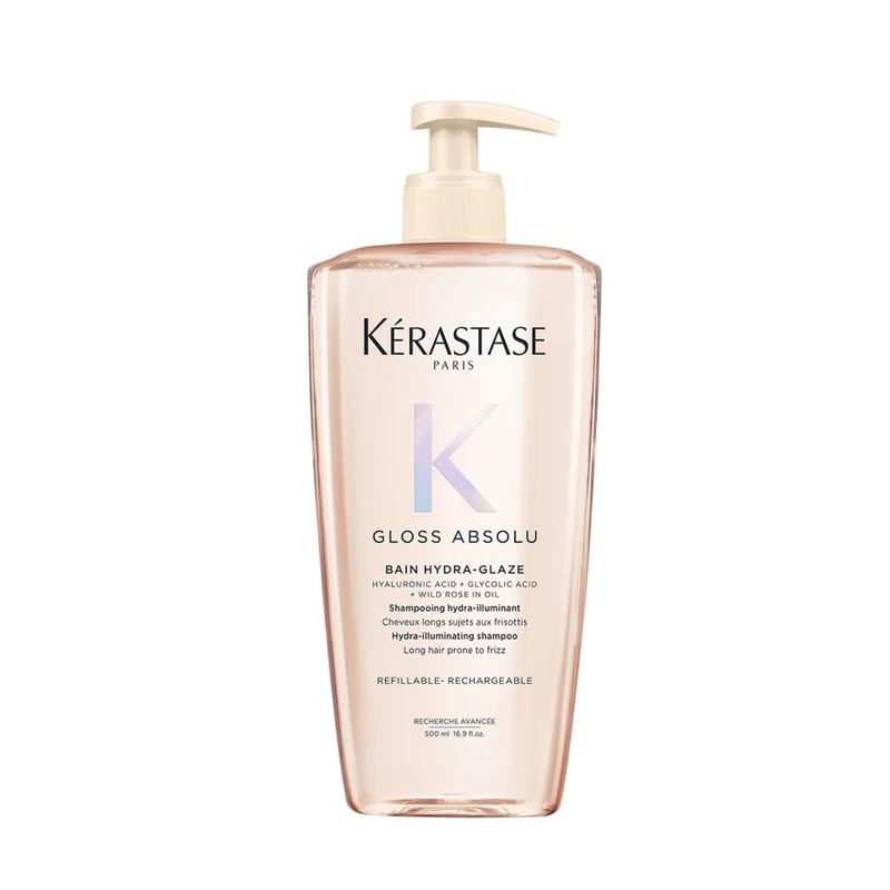 Kérastase Gloss Absolu Refillable Shampoo for All Hair Types, with Glycolic Acid, Hyaluronic Acid & Wild Rose 500ml