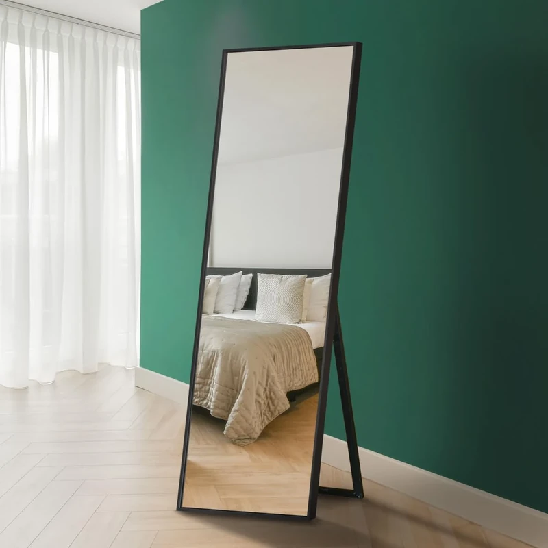 Full-Length Black Aluminum Metal Free Standing Mirror: 170 x 58cm – Large, Durable Frame, Cheval bedroom & dressing room large Mirror