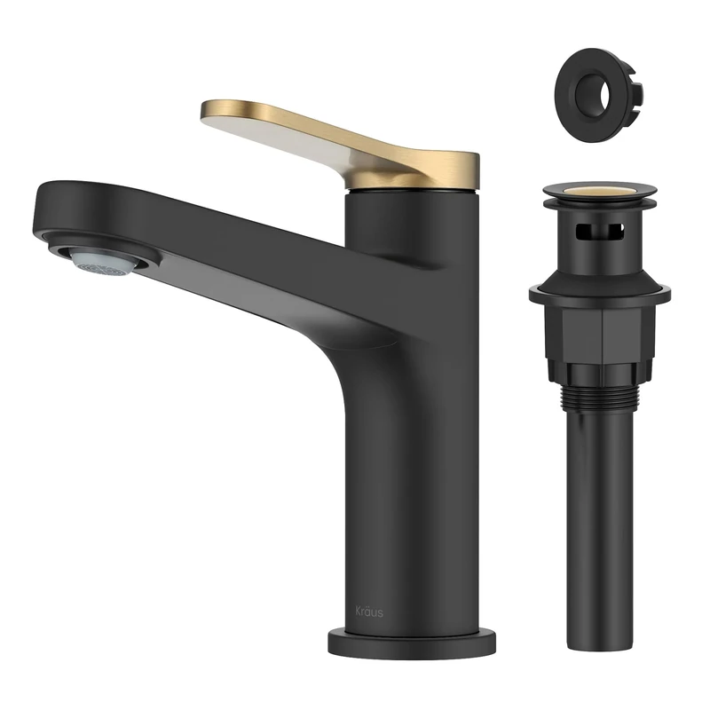 KRAUS Indy Single Handle One Hole Bathroom Sink Faucet in Spot-Free Brushed Brass/Matte Black, KBF-1411SFBBMB
