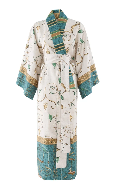 Bassetti Oplontis 9331461 Kimono Made of 100% Cotton Satin in Green v.2, Size: S-M