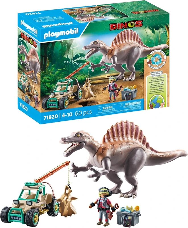Playmobil | Dinos | Spinosaurus Attack on Dino Excavation | Dinosaur Playset | Action Toy | Adventure Toy for Kids Aged 4+ | 71820