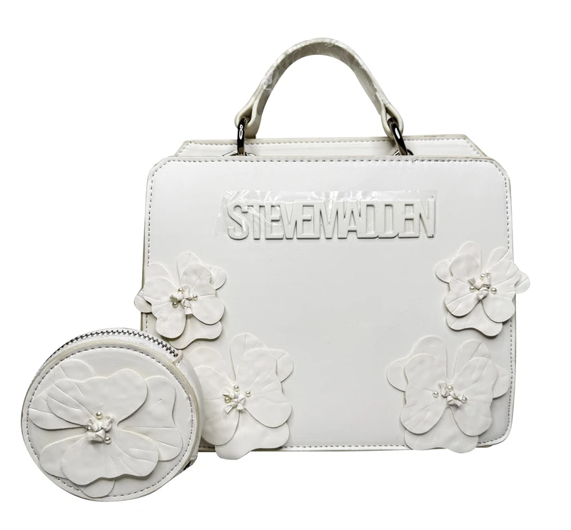 Steve Madden Women's Bevelinn Satchel with Floral Applique, Vanilla, One Size