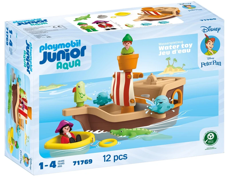 Playmobil JUNIOR & Disney | Peter Pan's Pirate Ship | Sustainable toy from 1 year | Gift for toddlers | Promotes motor skills & role play | Pirate ship with figures & accessories | 71769