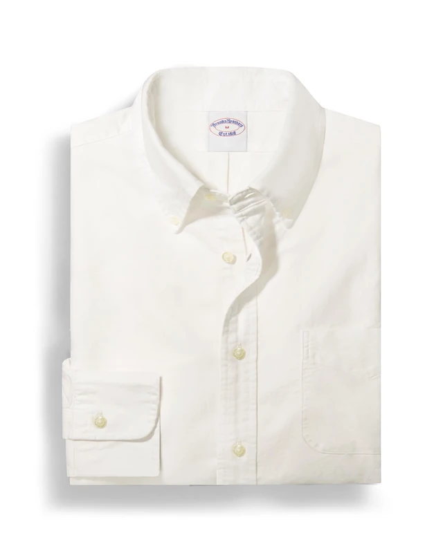 Brooks Brothers Men's Friday Oxford Shirt, Solidwhite, Medium