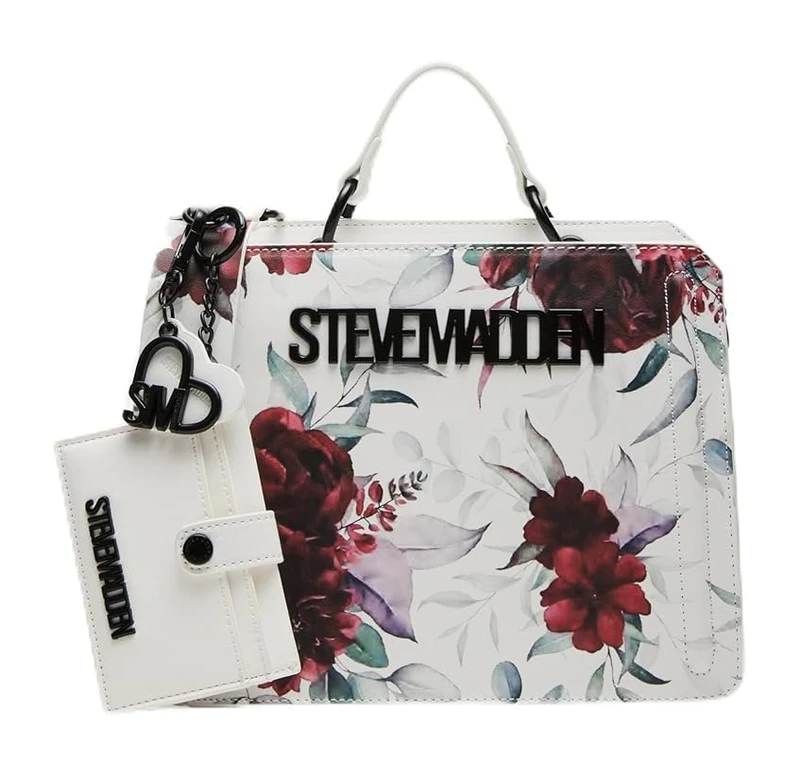 Steve Madden Women's Bevelin Printed Satchel, White Floral, One Size