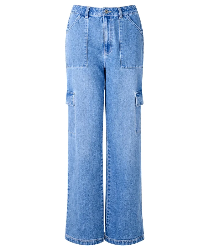 Joe Browns Women's High-Waisted Cargo Jeans, Blue, 8 - Image 1