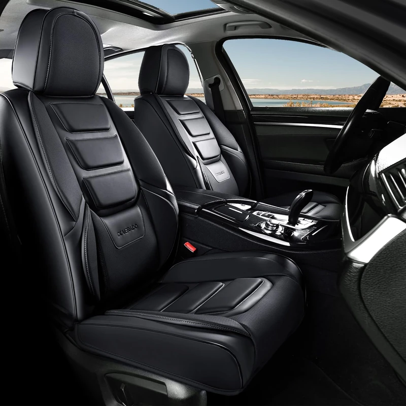 Coverado Car Seat Covers, Front Covers for Cars, Car Seat Cover Front Seats, Automotive Seat Cover, Waterproof, Leather Car Seat Cushion, Universal Interior Covers Seat Protectors for Most Cars Black