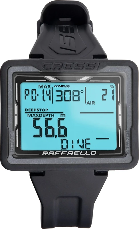 Cressi Raffaello Diving Computer Black/Grey with Large Rectangular High Contrast Screen for Maximum Data Readability, One Size