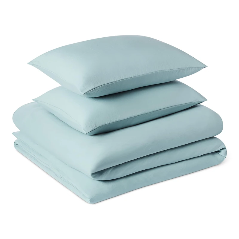 Amazon Basics 3-Piece Brushed Microfibre King Size Duvet Cover Set, Extra Soft Bedding, Relaxed Lived-In Look with Natural Creases, No Ironing Required, 225 x 220 cm & 2 Pillowcases 50 x 80 cm, Blue